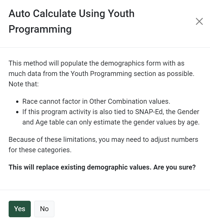 Youth Programming Auto Calculate Message