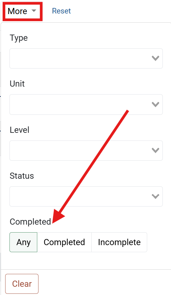 Filter for completed plans