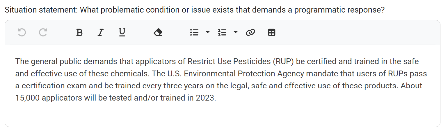 Action Plan Situation Statement