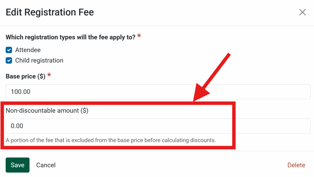 Non-discountable amount