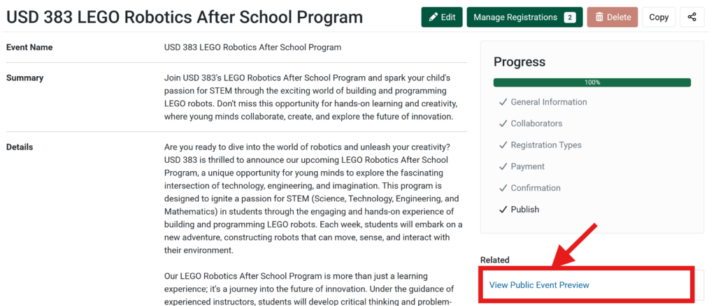 View Public Event Preview