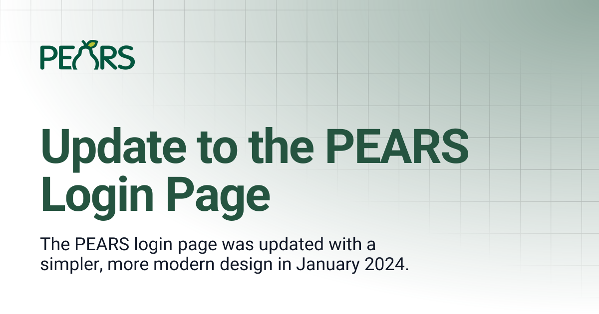 Update to the PEARS Login Page | PEARS Support Docs