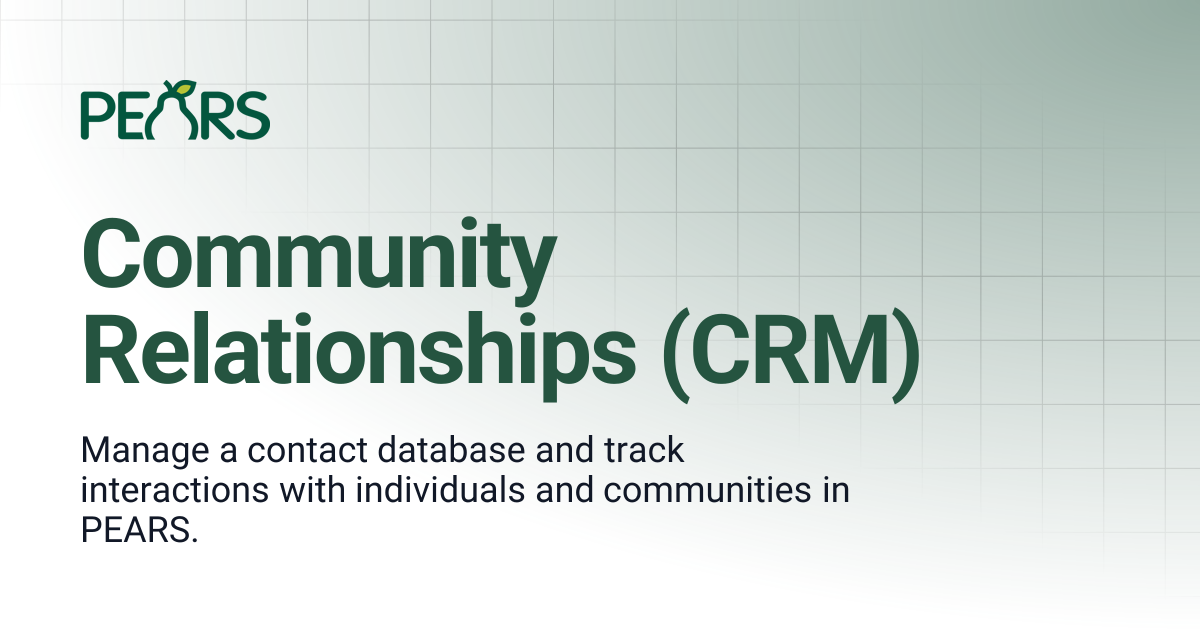 Community Relationships (CRM) | PEARS Support Docs