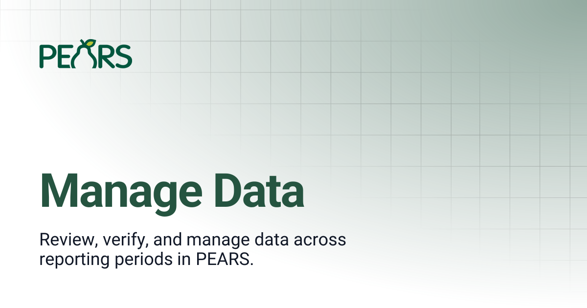 Manage Data | PEARS Support Docs