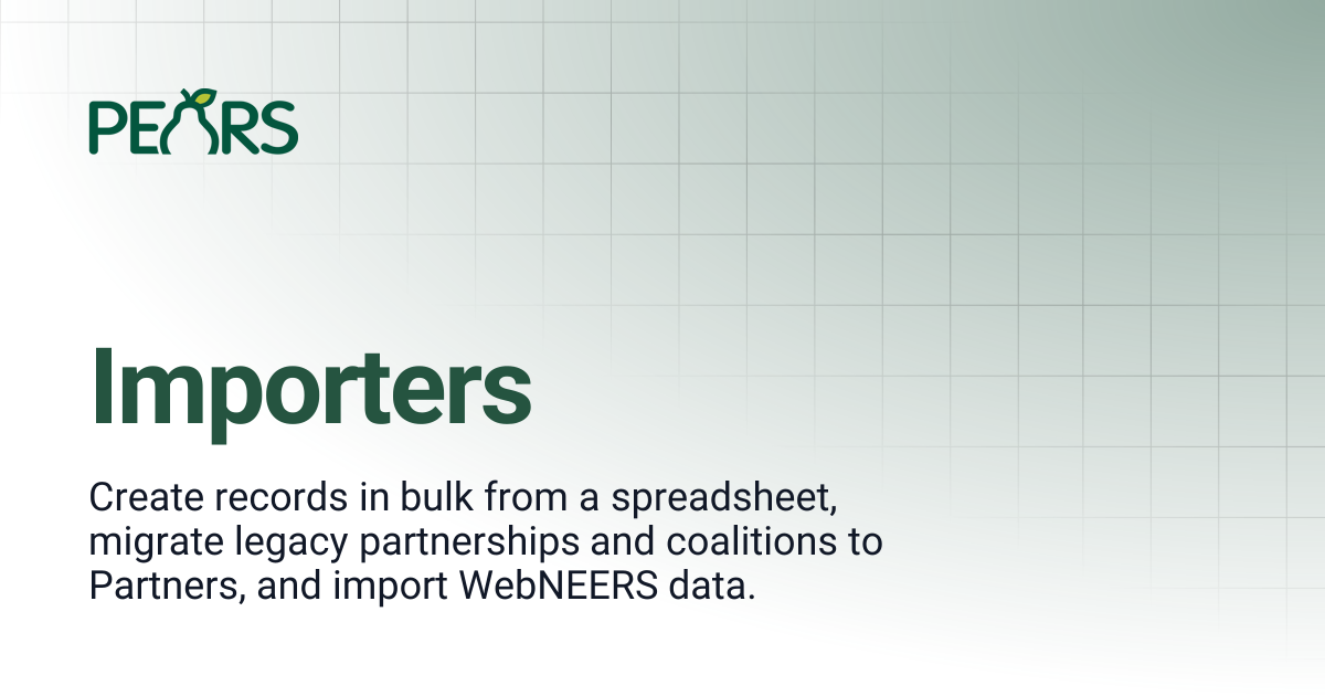 Importers | PEARS Support Docs