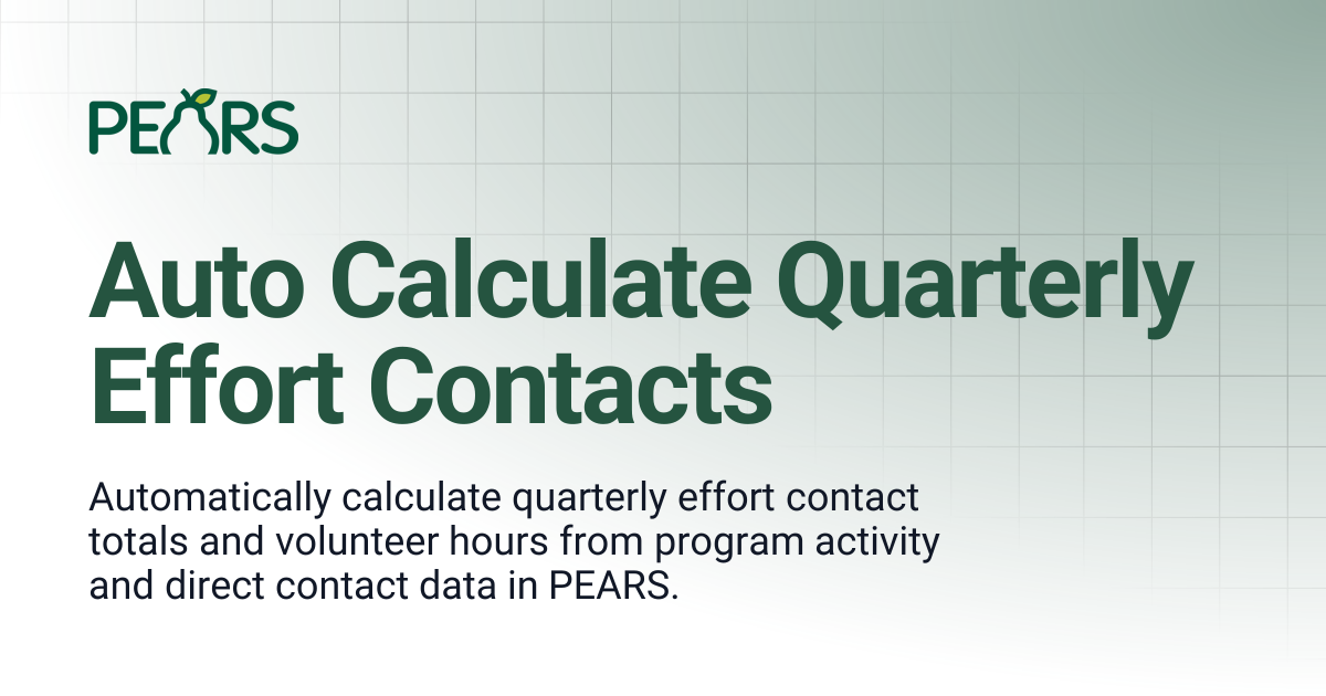 Auto Calculate Quarterly Effort Contacts | PEARS Support Docs
