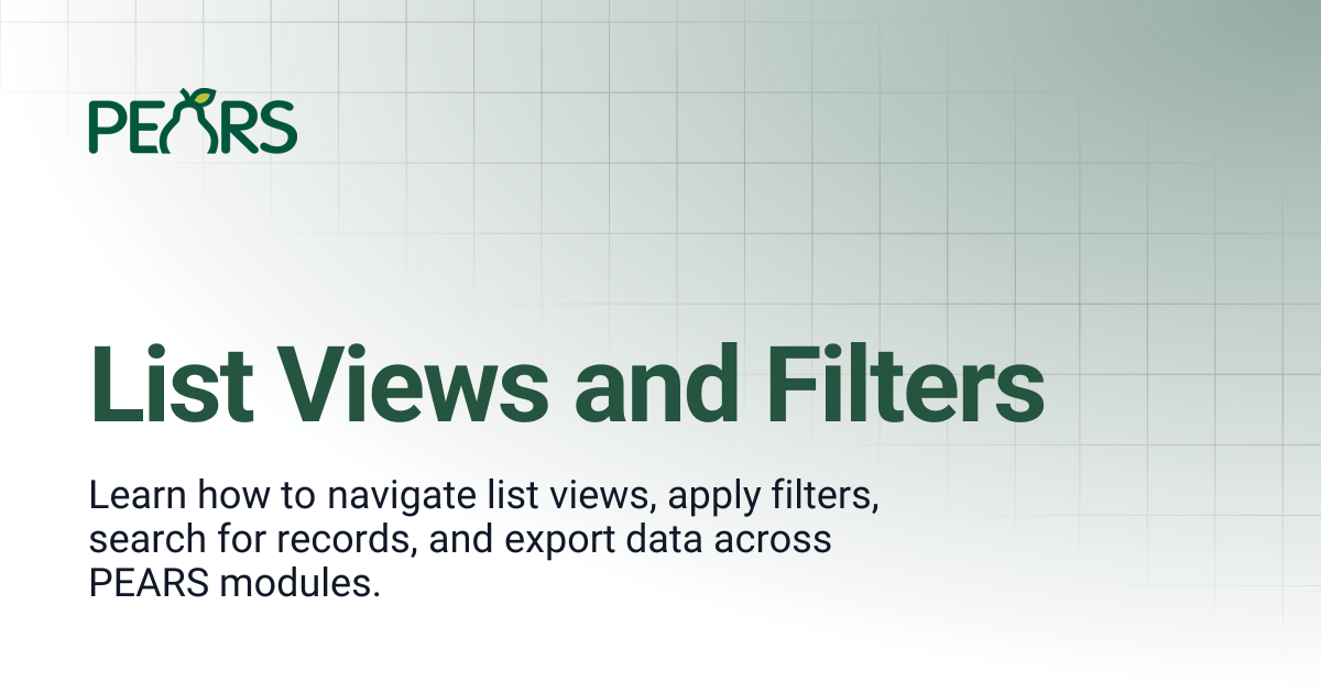 List Views and Filters | PEARS Support Docs